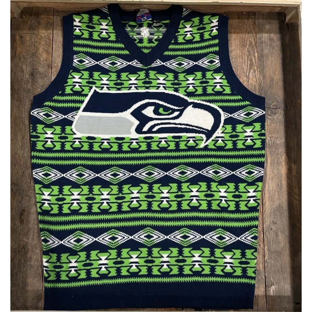 NFL team‎ apparel Seattle Seahawks Christmas sweater vest L Men's Large